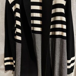 Rafaella Black and White Striped Cardigan